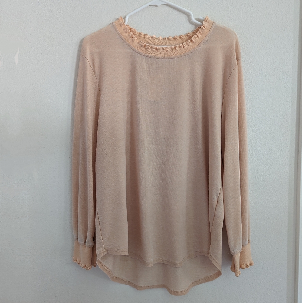 Jane + Delancey Peach Top Ruffled Neck High-low Size Large New With Tags